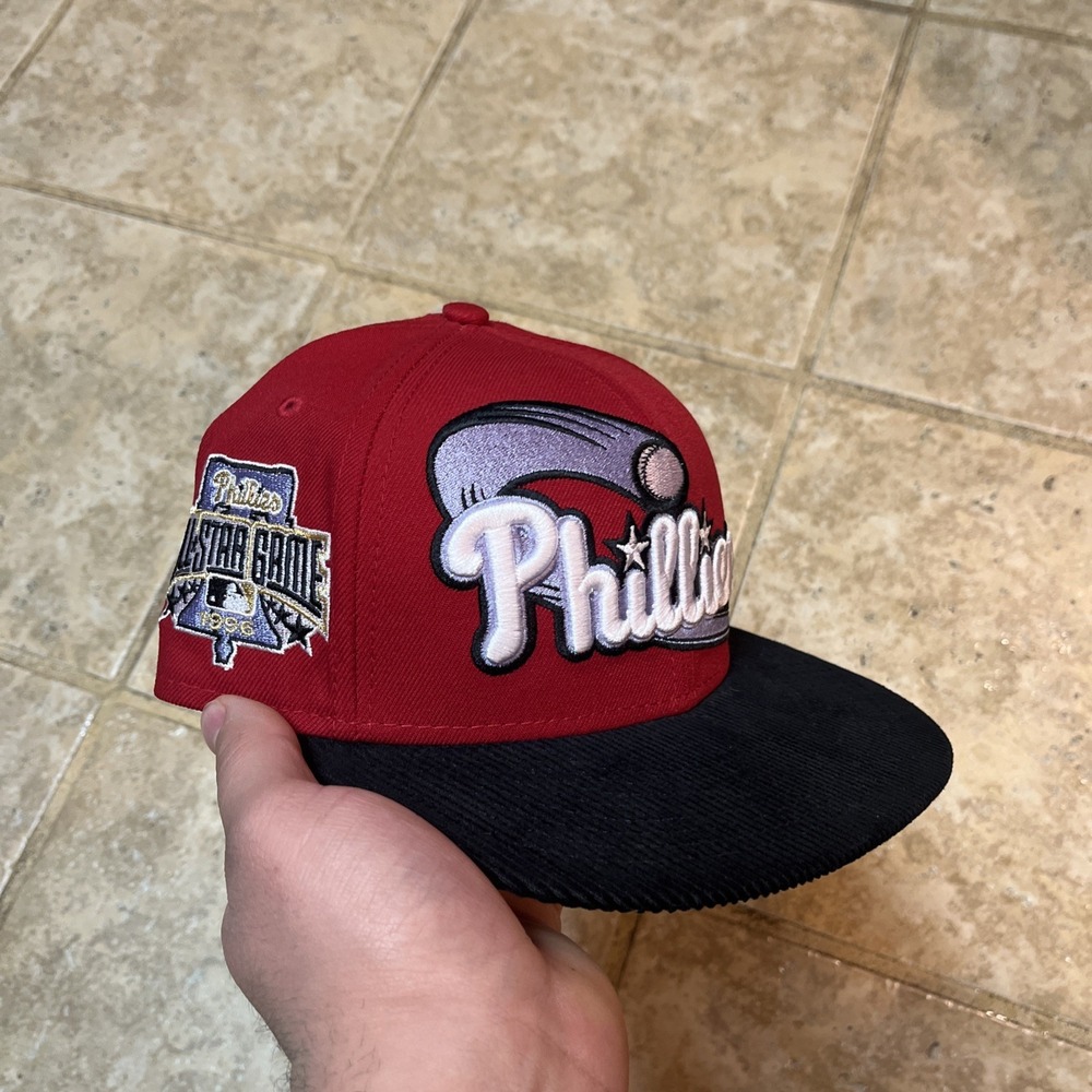 7 1/4- Philadelphia Phillies Black Corduroy Visor Lavender Bottom New Era 5950
